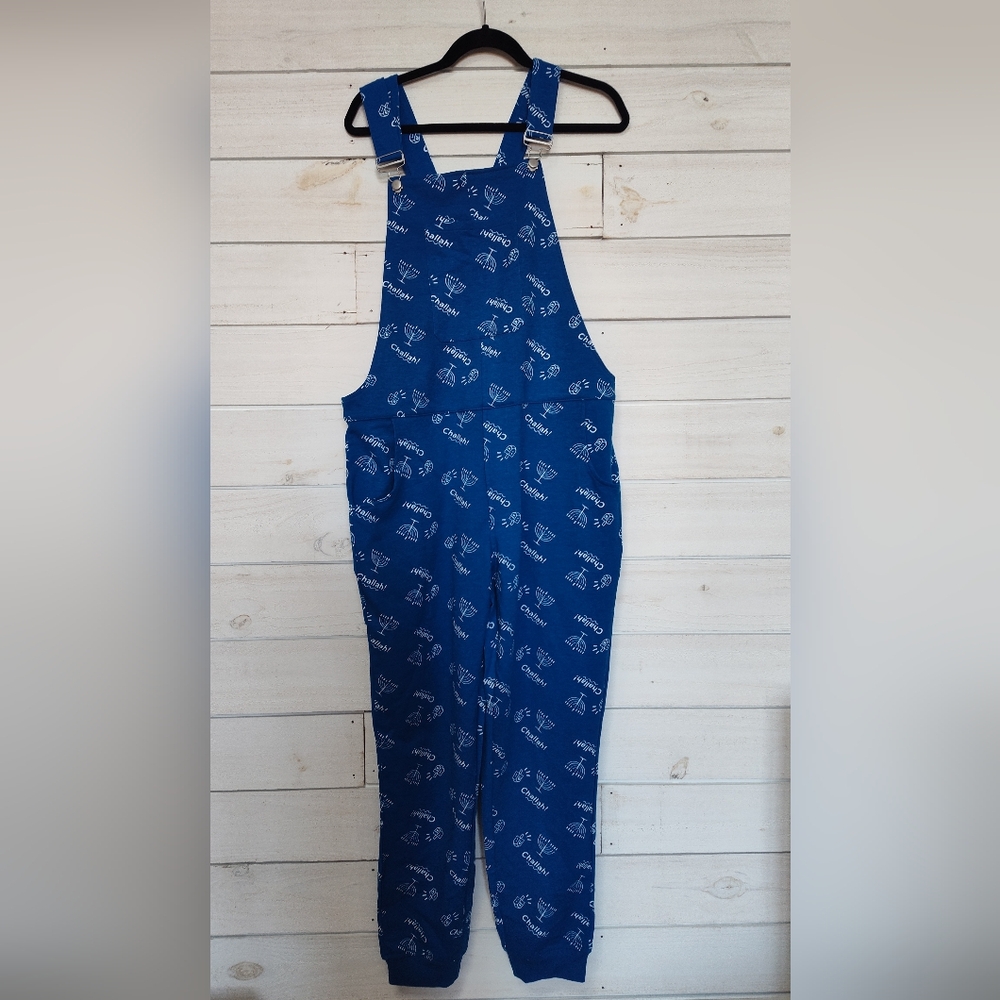 Swoveralls Bklyn Blue with White Pattern - Menorah, Dreidel, Challah